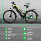 INTHEAIR Adults 26 In. 350 W Electric Mountain Commuter Bicycle for Women Men with 36 V/10.4 Ah Hidden Removable Battery, Fast Charge,  7 Speed Gears