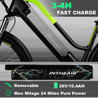 INTHEAIR Adults 26 In. 350 W Electric Mountain Commuter Bicycle for Women Men with 36 V/10.4 Ah Hidden Removable Battery, Fast Charge,  7 Speed Gears