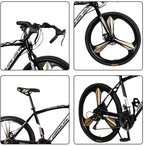 LISMENT Road Bike,High Carbon Steel Road Bicycle for Men&amp;Women,700c 3 Spoke Aluminum Wheels,Road Race Bike for Beginners