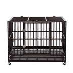 PANEY LarHeavy Duty Rolling Dog CaCrate Kennel Metal Pet Playpen w/Wheels Double Door