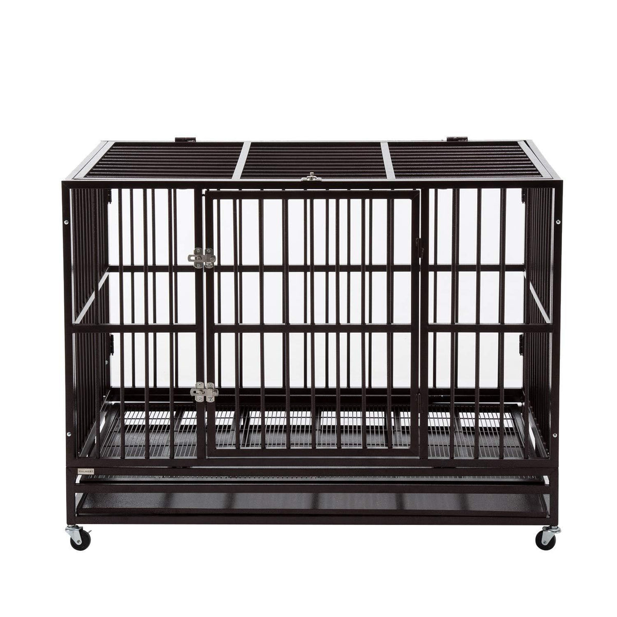 PANEY LarHeavy Duty Rolling Dog CaCrate Kennel Metal Pet Playpen w/Wheels Double Door