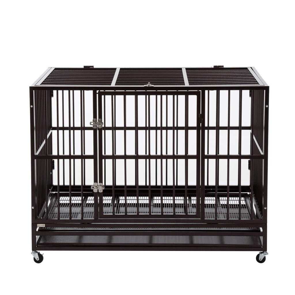 PANEY LarHeavy Duty Rolling Dog CaCrate Kennel Metal Pet Playpen w/Wheels Double Door