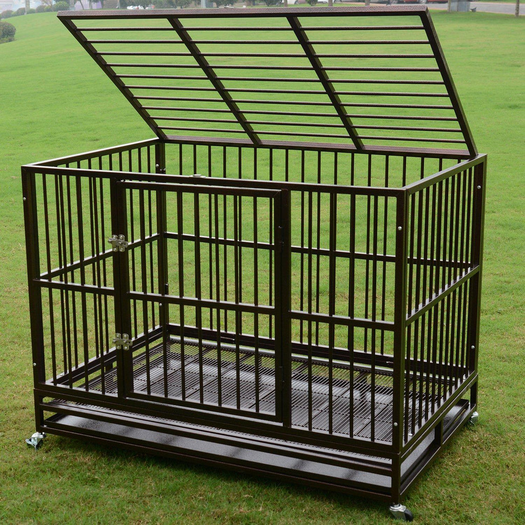 PANEY LarHeavy Duty Rolling Dog CaCrate Kennel Metal Pet Playpen w/Wheels Double Door