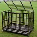 PANEY LarHeavy Duty Rolling Dog CaCrate Kennel Metal Pet Playpen w/Wheels Double Door