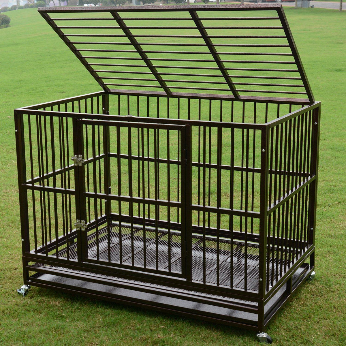 PANEY LarHeavy Duty Rolling Dog CaCrate Kennel Metal Pet Playpen w/Wheels Double Door