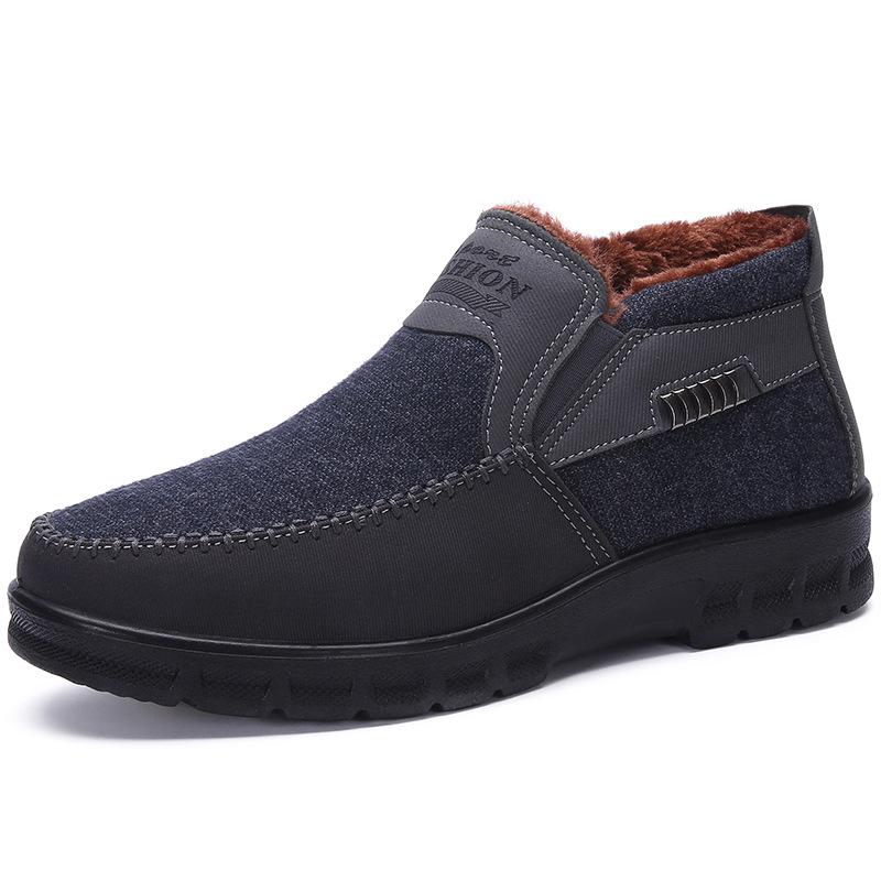 2021 Men's Casual Comfortable Flat Slip On Leather Warm Boots Shoes