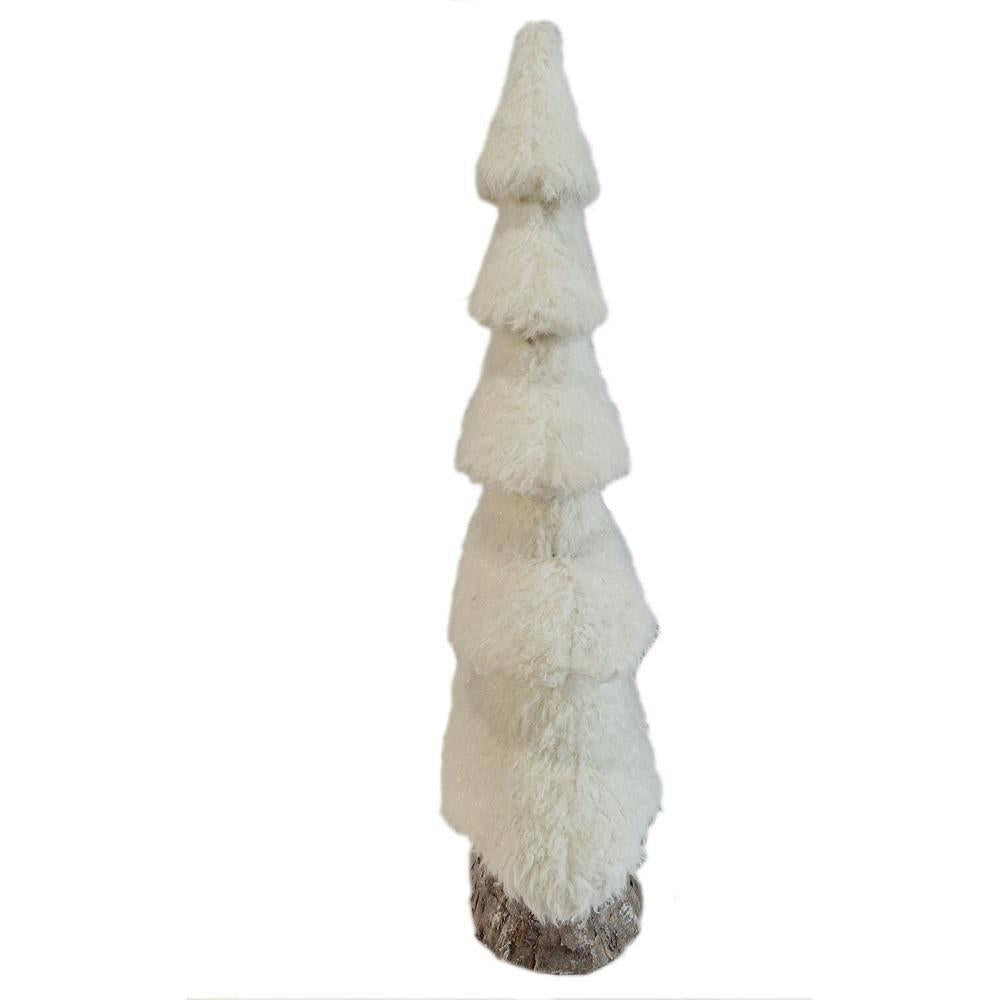 44 in. Christmas White Plush Tree with Faux-Bark Trunk