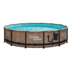 Summer Waves Natural Teak Elite 14 Foot by 36 Inch Outdoor Backyard Round Frame Above Ground Swimming Pool Set with Ladder and