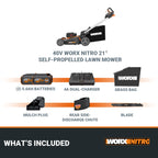 Nitro Cordless Lawn Mower, 21" Electric Mower with Variable Speed, Self-propelled Lawn Mower with Aerodeck &amp; Intellicut, 2 × 5.0 Ah Batteries &amp; Charger Included, WG760