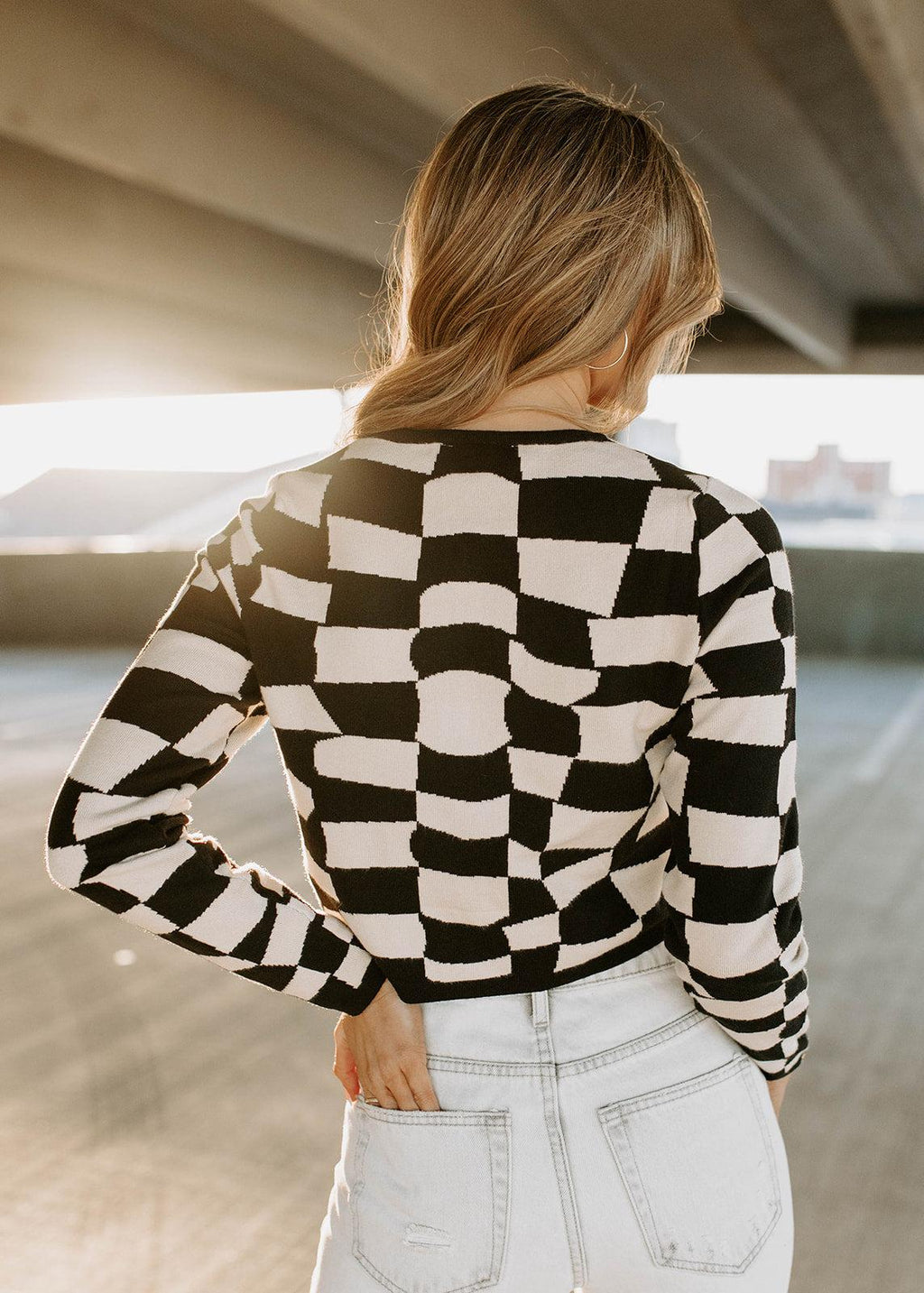 sweater cardigan - black &amp; beige