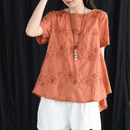 summer floral embroidered cotton loose t-shirt