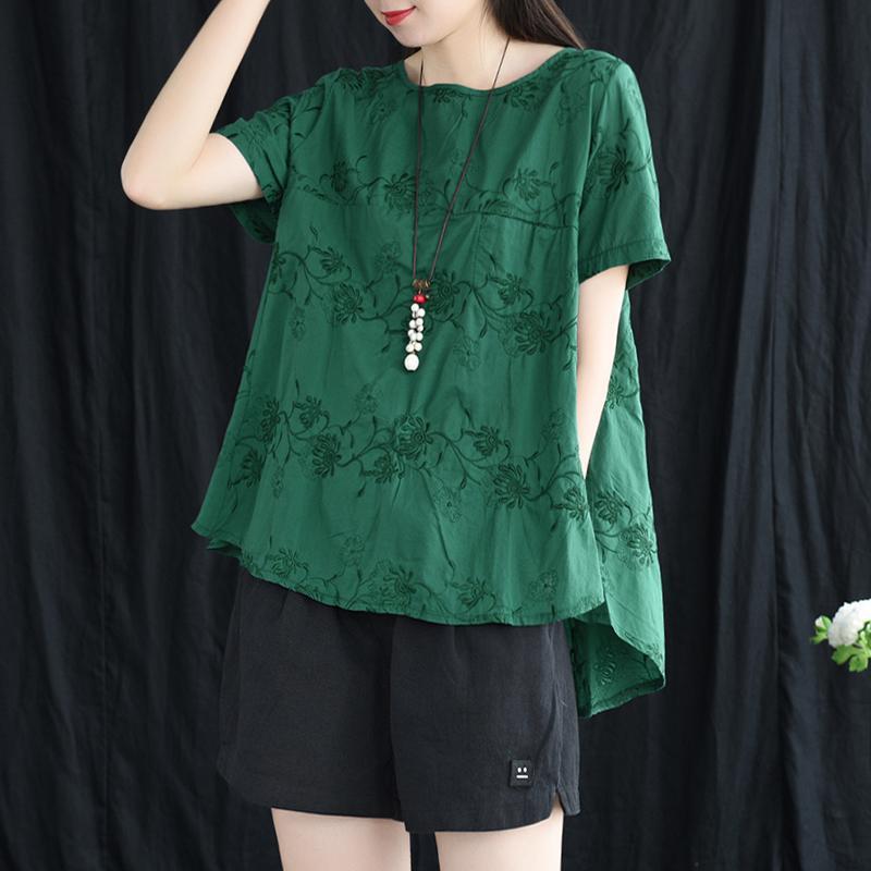 summer floral embroidered cotton loose t-shirt