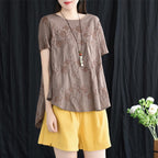 summer floral embroidered cotton loose t-shirt