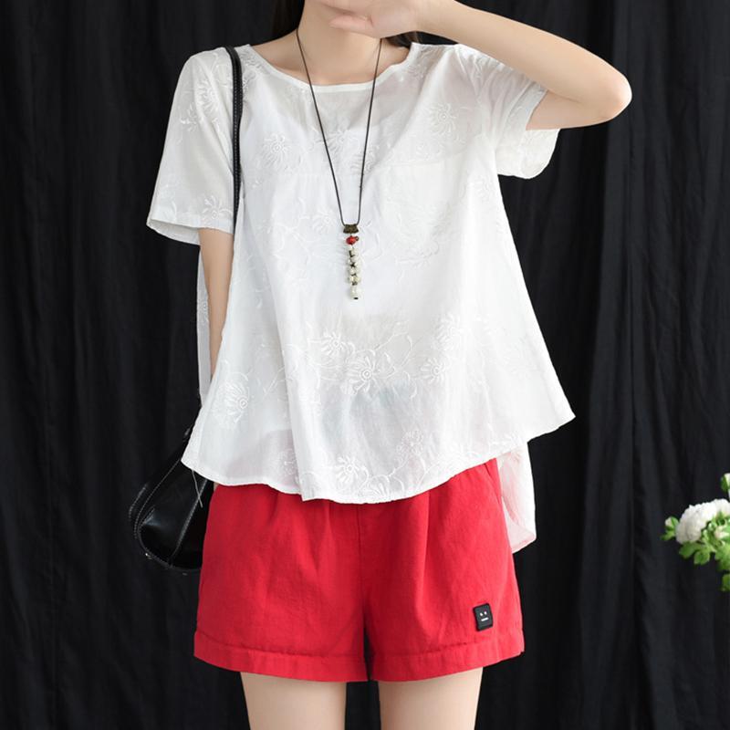 summer floral embroidered cotton loose t-shirt