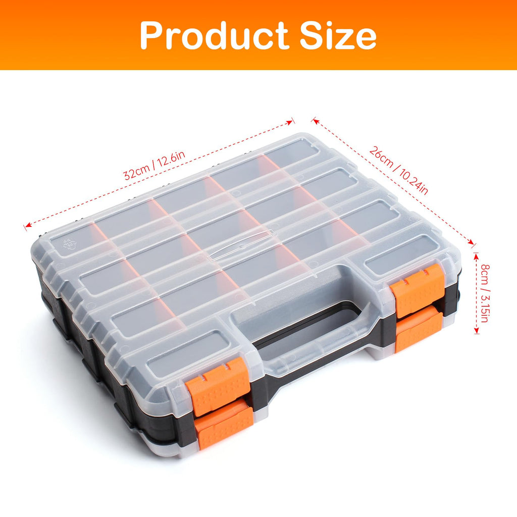 2 Pack Double Side Small Parts Organizer for Hardware Screws Nuts | Sturdy Tool Box with Dual-side Divided Compartments,Ideal for Sg Beads and Small Workshop Hardware Supplies
