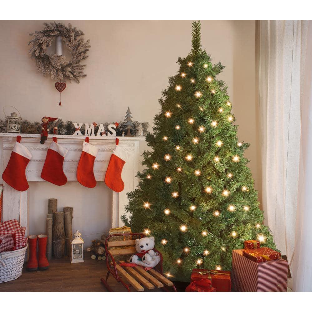 6.5 ft. Pre-Lit Christmas Tree Artificial with Warm White Lights, Green