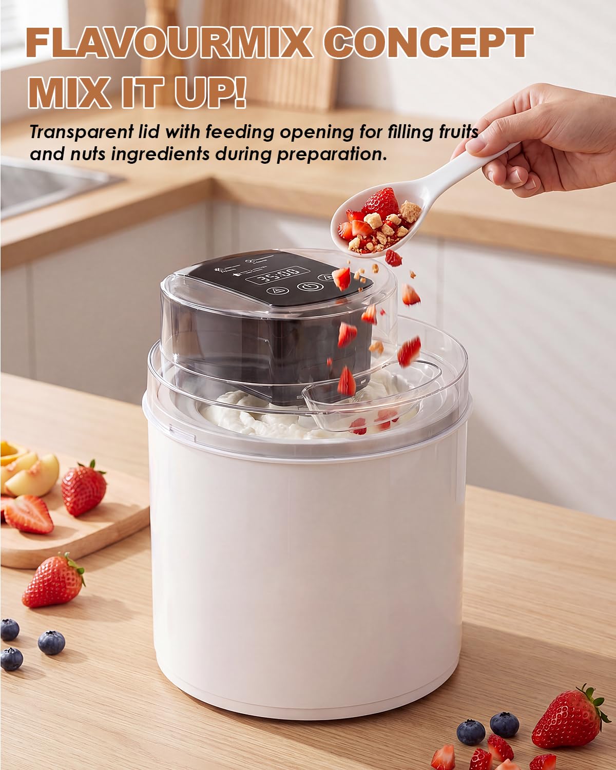 Ice Cream Maker Machine – 2.1 Quart Ice Cream Machine for Gelato, Sorbet & Frozen Yogurt, Pre-Freeze Bowl, LCD Screen and Timer, Perfect for 6-10 Servings, Easy to Use & Clean