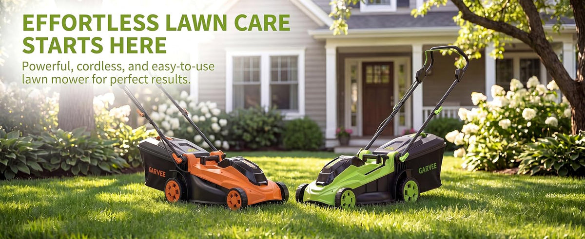 Cordless Lawn Mower, 17-Inch Battery Powered Electric Push Mower, 2-in-1 Mulching &amp; Bagging, 6 Cutting Heights, 40L Grass Bag, Lightweight Walk-Behind Mower for Small to Medium Yards, Orange