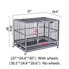 FURUISEN 37/42/48 Inch Heavy Duty Dog Crate, Strong Metal Military Pet Kennel Playpen LarDogs Cawith Lockable Wheels &amp; Two Prevent Escape Lock