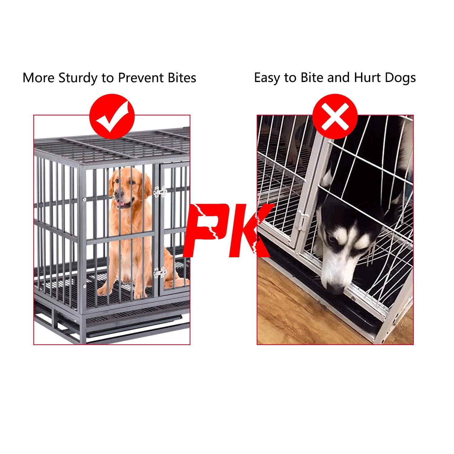 FURUISEN 37/42/48 Inch Heavy Duty Dog Crate, Strong Metal Military Pet Kennel Playpen LarDogs Cawith Lockable Wheels &amp; Two Prevent Escape Lock