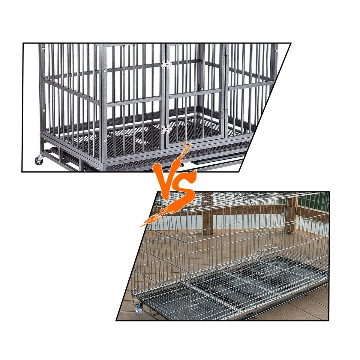 FURUISEN 37/42/48 Inch Heavy Duty Dog Crate, Strong Metal Military Pet Kennel Playpen LarDogs Cawith Lockable Wheels &amp; Two Prevent Escape Lock