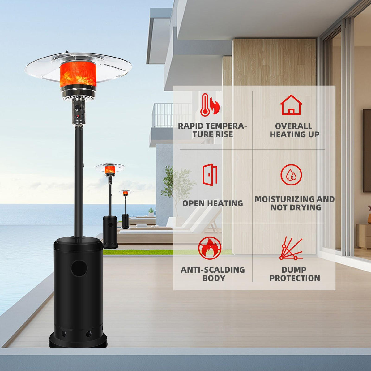 DJKDJL Outdoor Patio Heater With Wheels,Propane 46,000 BTU Premium Outdoor Patio Heater, Black, 87*46*46CM