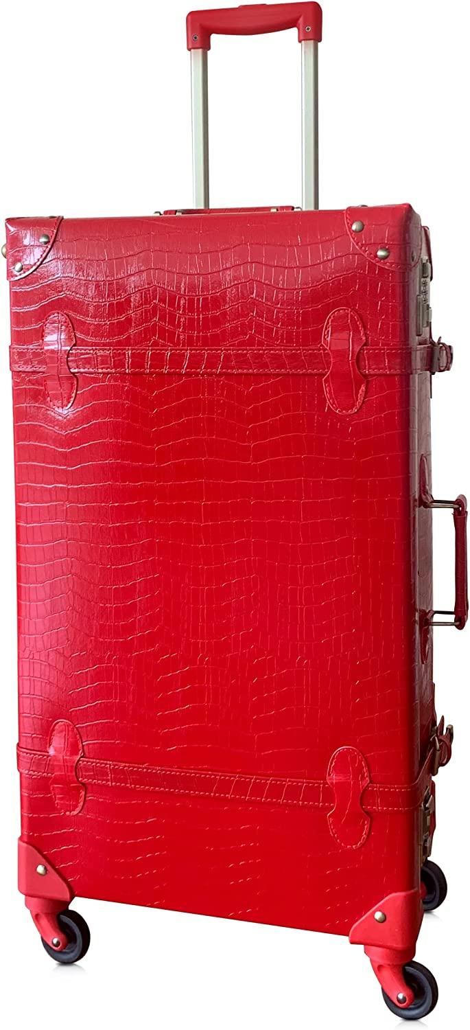 Cute  Look Lightweight Spinner Luggage Set of 2 Pieces, Travel Set includes a Tote Bag, Luxury er Retro Trunk Luggage (26"+12", Red)