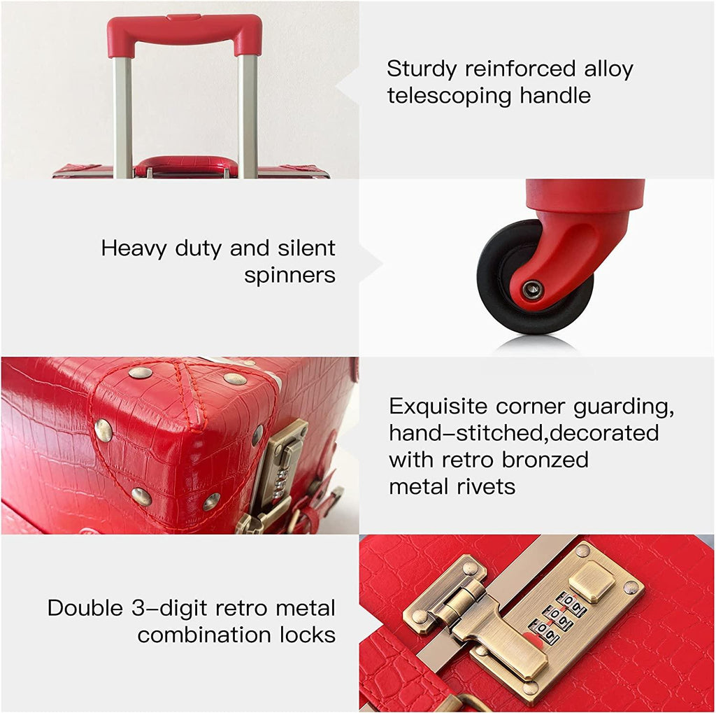 Cute  Look Lightweight Spinner Luggage Set of 2 Pieces, Travel Set includes a Tote Bag, Luxury er Retro Trunk Luggage (26"+12", Red)