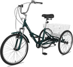 Barbella Adult Folding Tricycles Folding Bikes, 7 Speed 20/24/26 Inch 3 Wheel Adult Trikes Cruiser Bike with LarBasket, Foldable Tricycle for Adults, Women, Men, Seniors