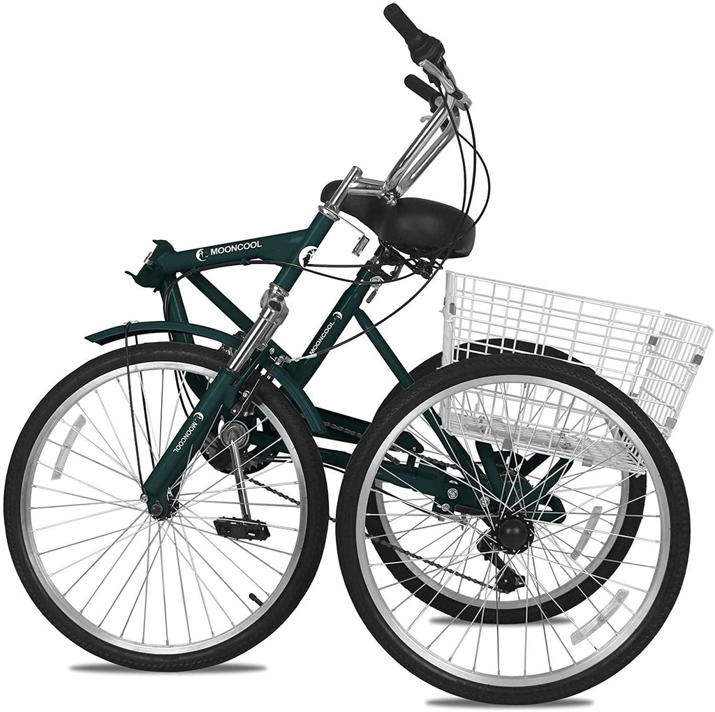 Barbella Adult Folding Tricycles Folding Bikes, 7 Speed 20/24/26 Inch 3 Wheel Adult Trikes Cruiser Bike with LarBasket, Foldable Tricycle for Adults, Women, Men, Seniors