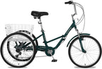 Barbella Adult Folding Tricycles Folding Bikes, 7 Speed 20/24/26 Inch 3 Wheel Adult Trikes Cruiser Bike with LarBasket, Foldable Tricycle for Adults, Women, Men, Seniors