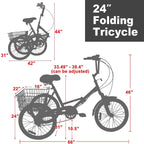 Barbella Adult Folding Tricycles Folding Bikes, 7 Speed 20/24/26 Inch 3 Wheel Adult Trikes Cruiser Bike with LarBasket, Foldable Tricycle for Adults, Women, Men, Seniors