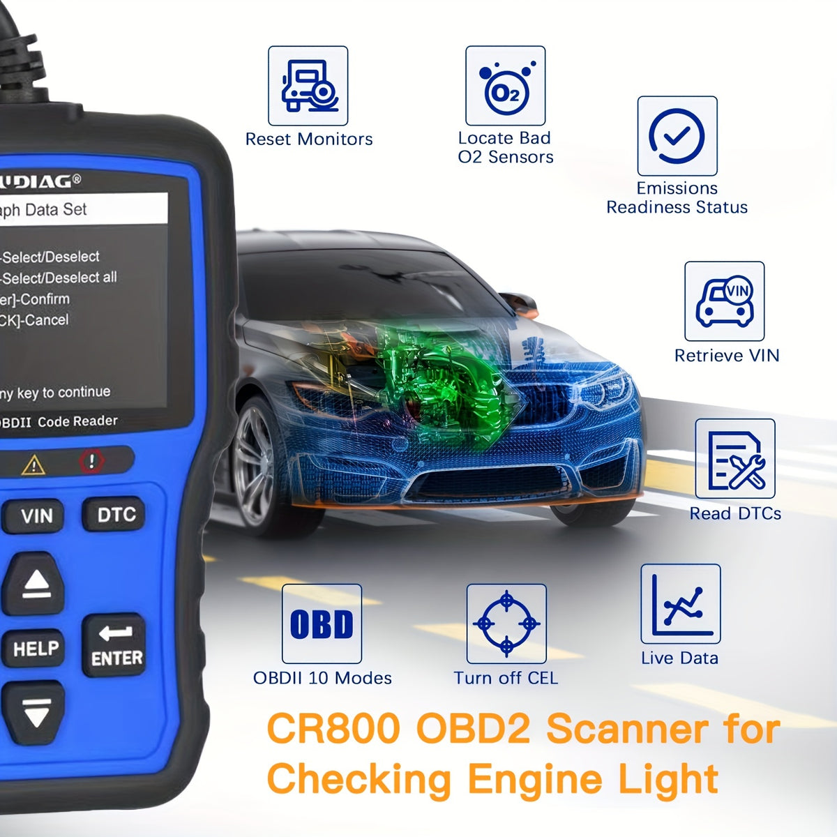 CR800 OBD2 Scanner Live Data Professional Mechanic OBDII Diagnostic Code Reader Tool For Check Engine Light Scan Tool
