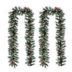 2-Pack 9 ft. Pre-Lit Greenery Pine Cones and  Red Berries Artificial Christmas Garland, with 50 White Lights with Timer