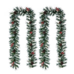 2-Pack 9 ft. Pre-Lit Greenery Pine Cones and  Red Berries Artificial Christmas Garland, with 50 White Lights with Timer