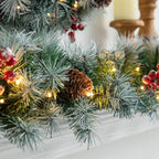 2-Pack 9 ft. Pre-Lit Greenery Pine Cones and  Red Berries Artificial Christmas Garland, with 50 White Lights with Timer