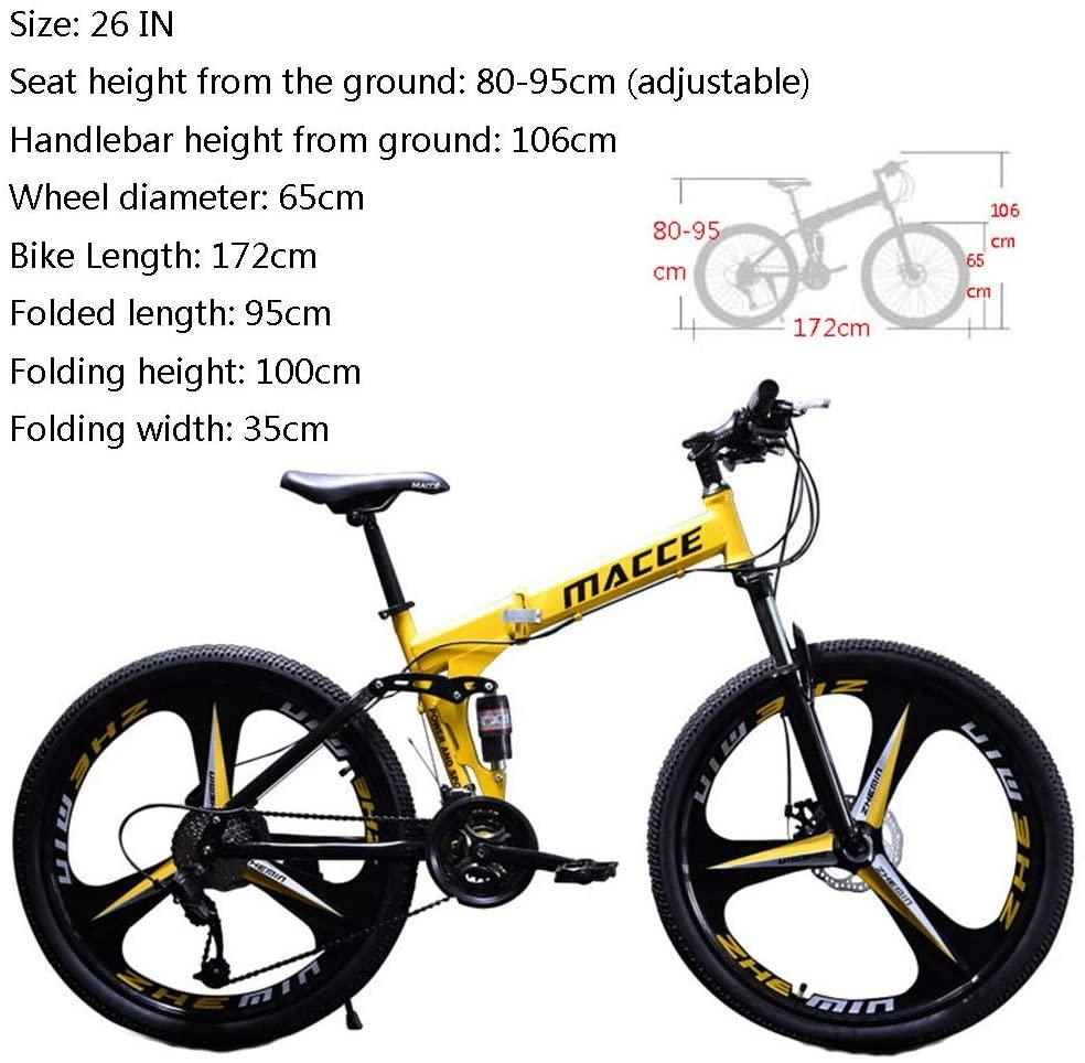 YANG-YI Mountain Bike 26 Inch 6 Spoke 21 Speed Folding Bike Double Disc Brake Suspension Fork Rear Suspension Anti-Slip Bicycles