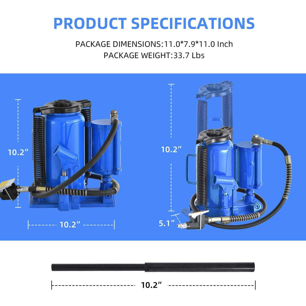 44092lb Air Hydraulic Bottle Jack 20 Ton Manual Heavy Duty Auto Truck RV Repair