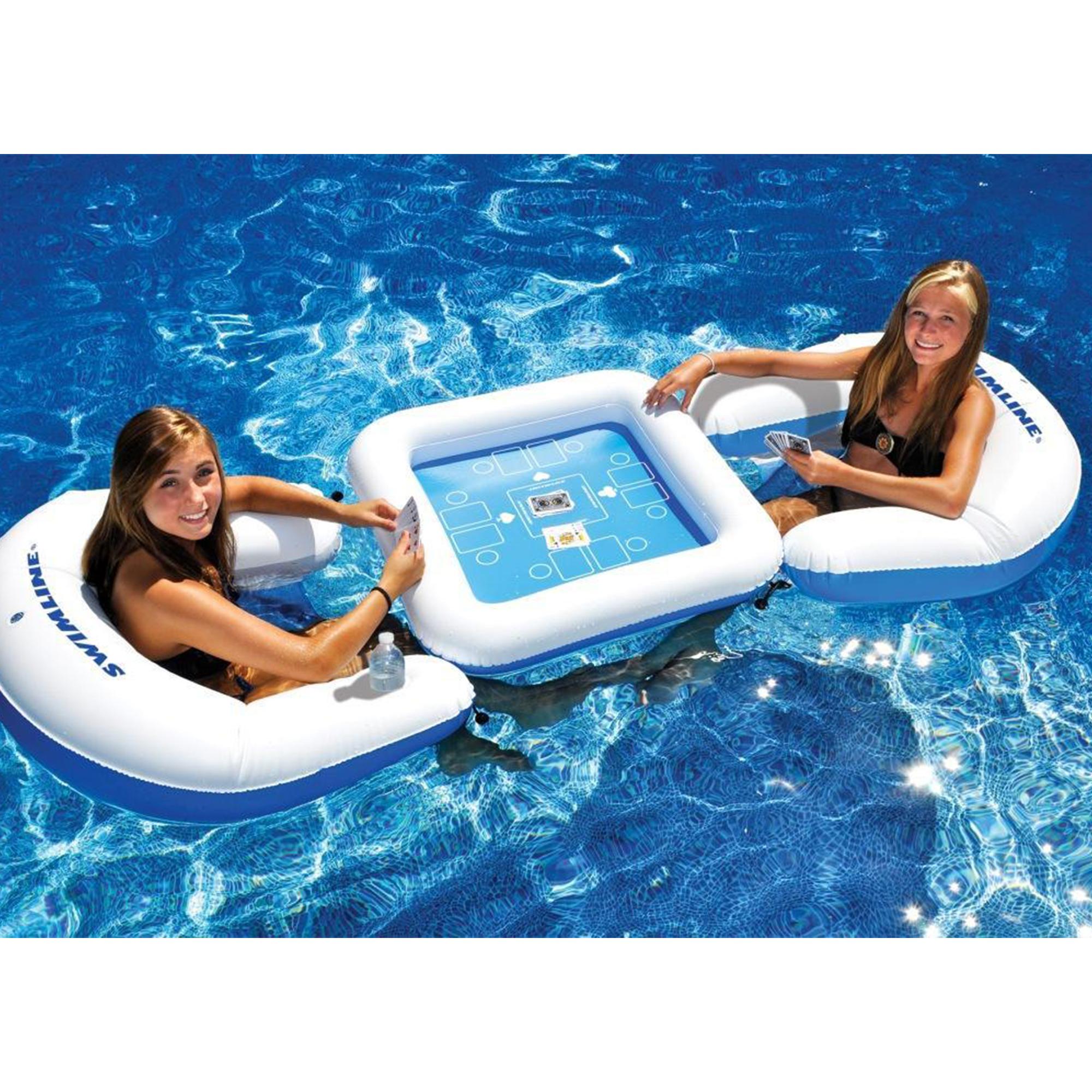 Swimline Kids Inflatable Durable Connecting Game Station Swimming Pool Toy Set with Waterproof Playing Cards, 2 Seats, and Table