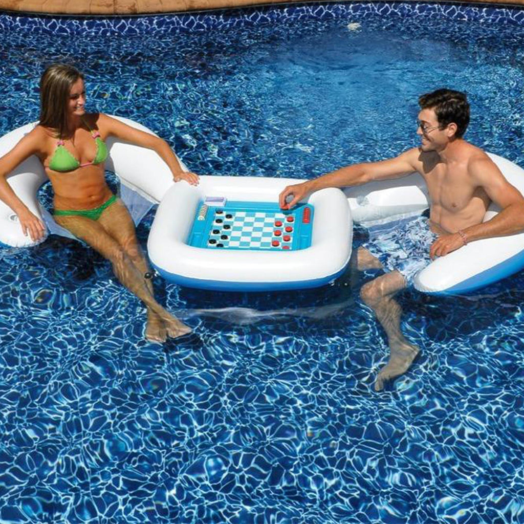 Swimline Kids Inflatable Durable Connecting Game Station Swimming Pool Toy Set with Waterproof Playing Cards, 2 Seats, and Table