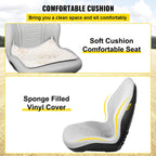 vevor universal tractor seat replacement, compact high back mower seat, grey vinyl forklift seat, central drain hole skid steer seat with mounting bolt patterns of 8" x 11.5" &amp; 11.25" x 11.5"