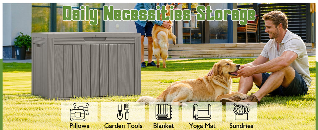 Outdoor StoraBox, 45 Gallon Deck Box with Lockable Lid, Waterproof Resin StoraBin for Cushions, Garden Tools, Patio Furniture, Grey