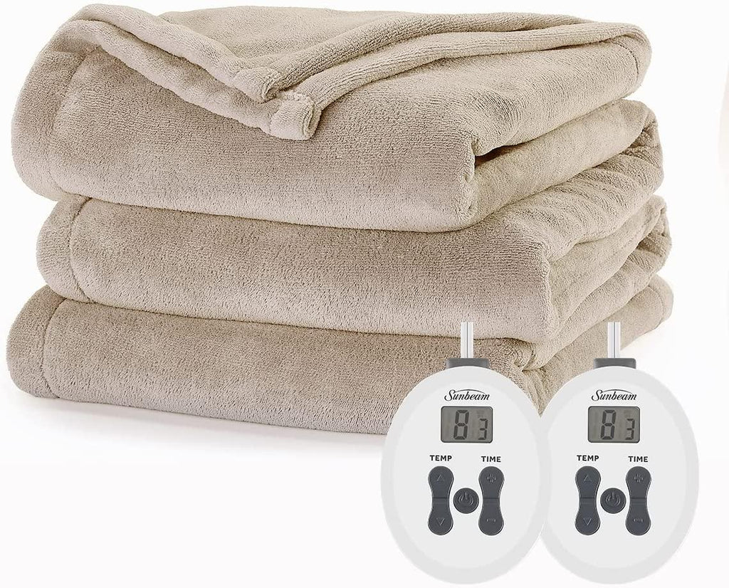 Sunbeam Ultraplush Heated Blanket | 12 Heat Settings - Queen (Beige)