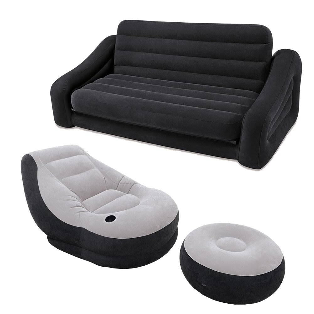 Inflatable Queen Size Sofa Bed + Inflatable LounChair and Ottoman Set