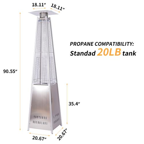 YueLi Outdoor Patio Pyramid Propane Space Heater-46,000 BTU Output Portable Flame Heater,W/Wheels,Stainless Steel Color