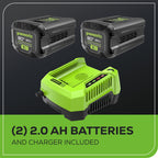 80V 21” Brushless (Push) Cordless Electric Lawn Mower + (500 CFM) Axial Leaf Blower (75+ Compatible Tools), (2) 2.0Ah Batteries and 30 Minute Rapid Charger