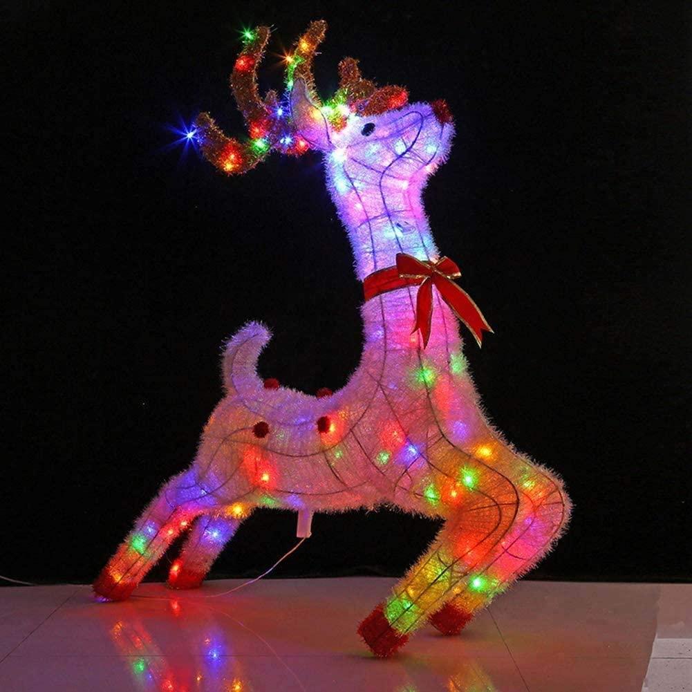 Elk Christmas Decorations 110cm Running Reindeer LED Light Warm White Light Up Plush Cotton Iron Frame Indoor Outdoor,White Light