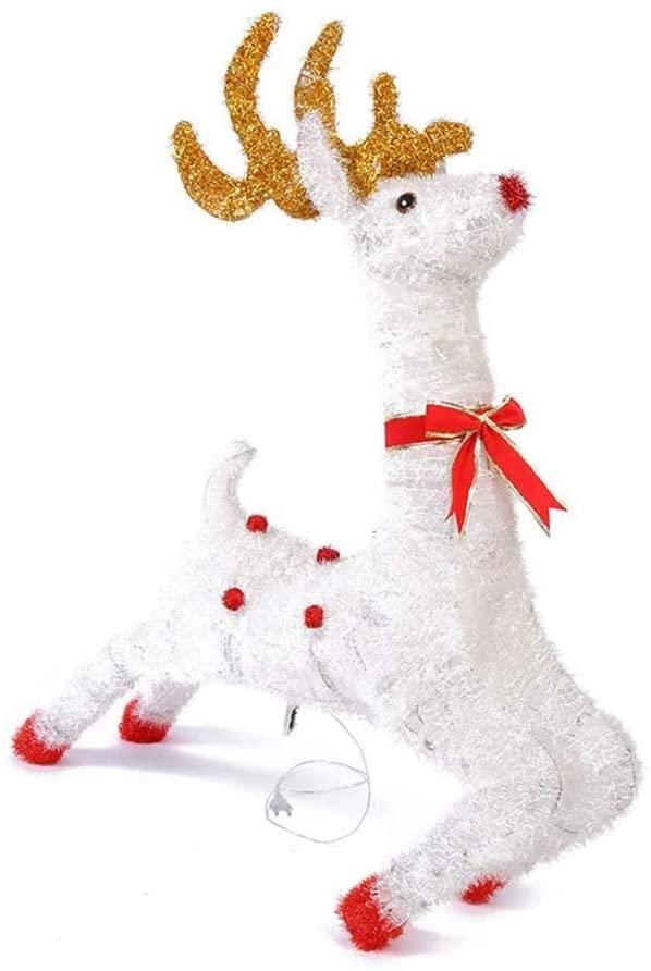 Elk Christmas Decorations 110cm Running Reindeer LED Light Warm White Light Up Plush Cotton Iron Frame Indoor Outdoor,White Light
