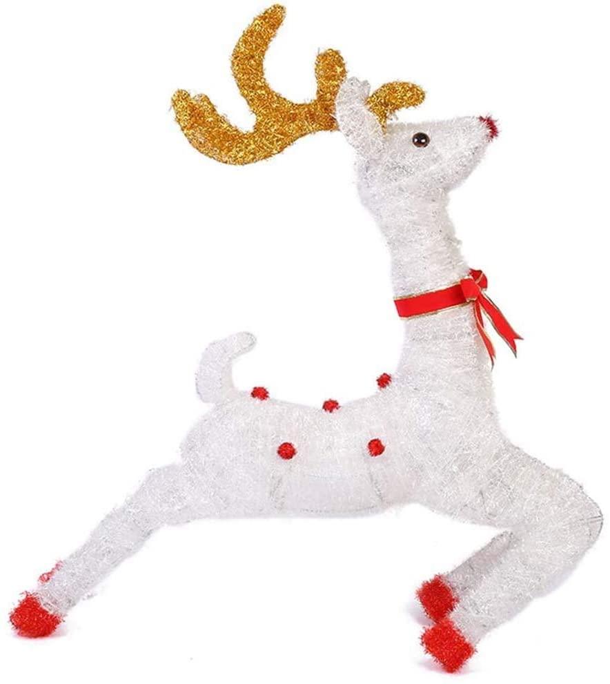 Elk Christmas Decorations 110cm Running Reindeer LED Light Warm White Light Up Plush Cotton Iron Frame Indoor Outdoor,White Light