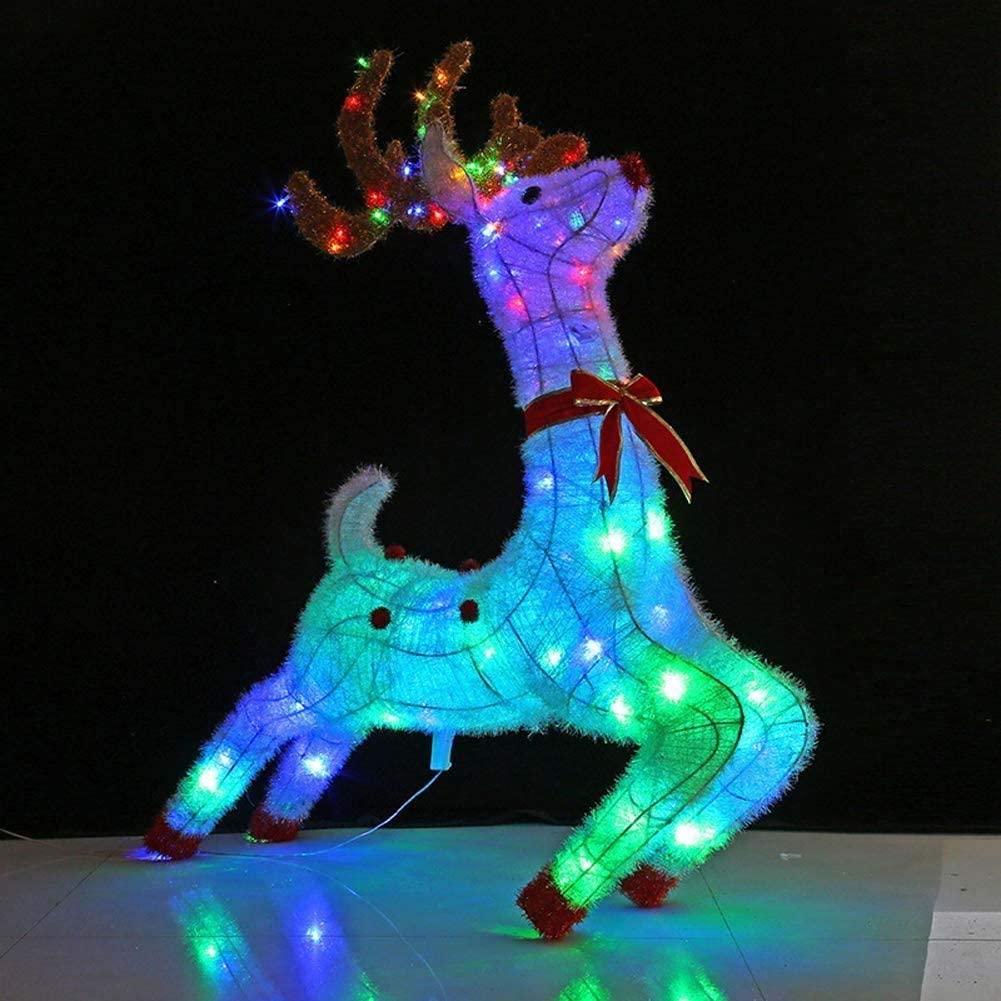 Elk Christmas Decorations 110cm Running Reindeer LED Light Warm White Light Up Plush Cotton Iron Frame Indoor Outdoor,White Light
